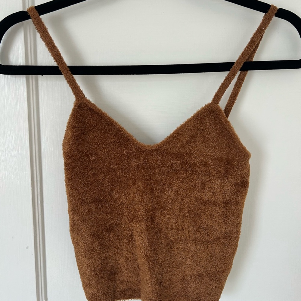 Alice and Olivia Brown teddy Women's crop tank